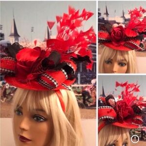 Red, Black Feather & Rose Fascinator Headband for Women